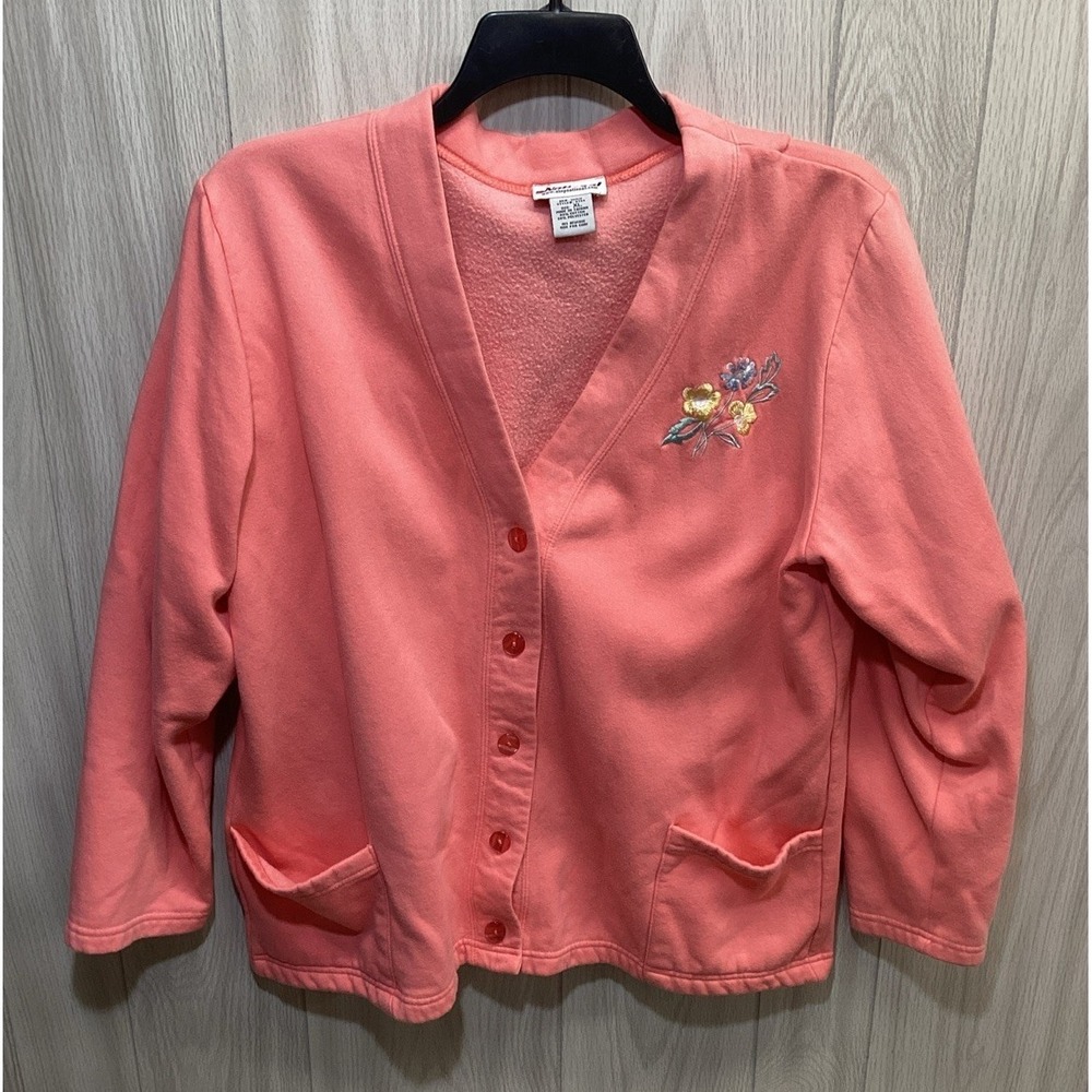 NATIONAL Women's (Size XL)‎ Long Sleeve V-Neck Button Down Sweatshirt Pockets